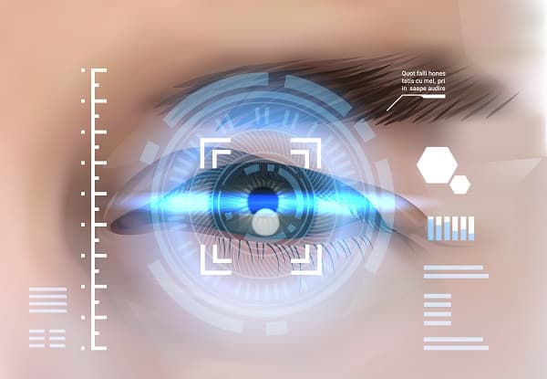 Imagem de um olho em alograma representando os exames atuais que podem ser feitos para identificar Retinopatia Óptica.